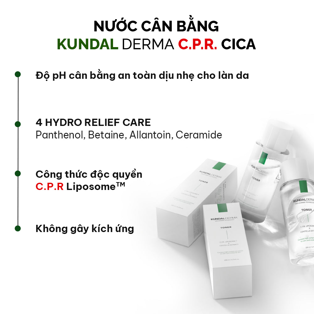 Nước Cân Bằng Cấp Ẩm Làm Dịu Da  KUNDAL DERMA C.P.R CICA FACIAL TONER 200ml