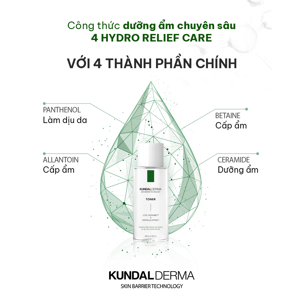 Nước Cân Bằng Cấp Ẩm Làm Dịu Da  KUNDAL DERMA C.P.R CICA FACIAL TONER 200ml