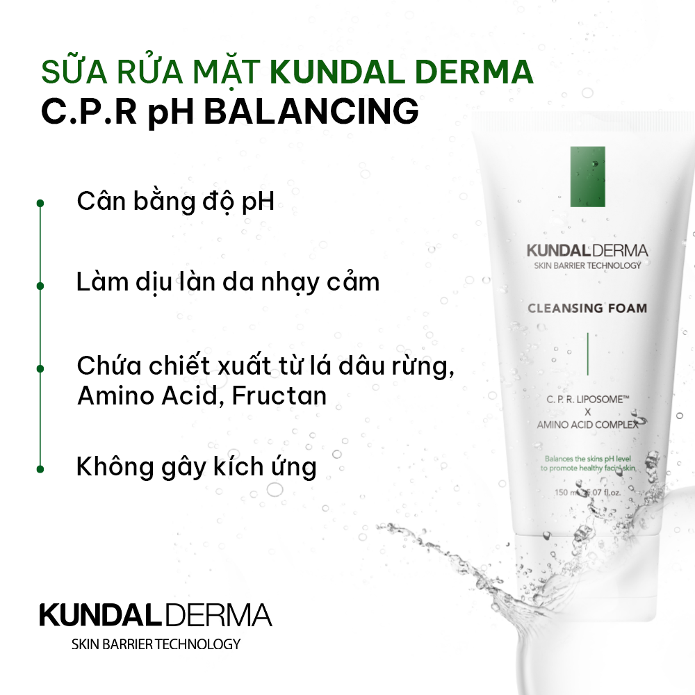 Sữa Rửa Mặt Cân Bằng Độ pH KUNDAL DERMA C.P.R. pH BALANCING DEEP CLEANSING FOAM 150ml