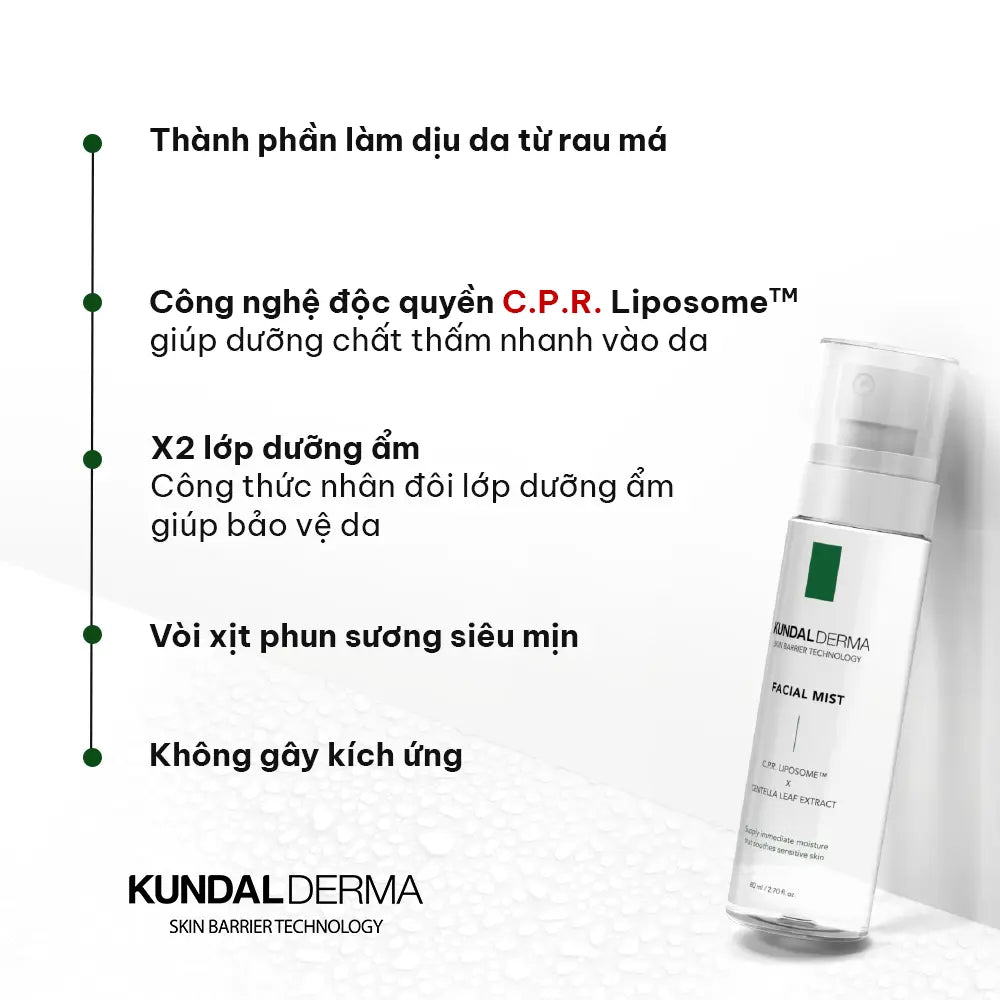 Xịt Khoáng Cấp Ẩm Làm Dịu Da KUNDAL DERMA C.P.R. CICA FACIAL MIST 80ml