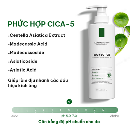 Kem dưỡng thể cấp ẩm và phục hồi da KUNDAL Derma C.P.R. CICA & TEA TREE REPAIR BODY LOTION