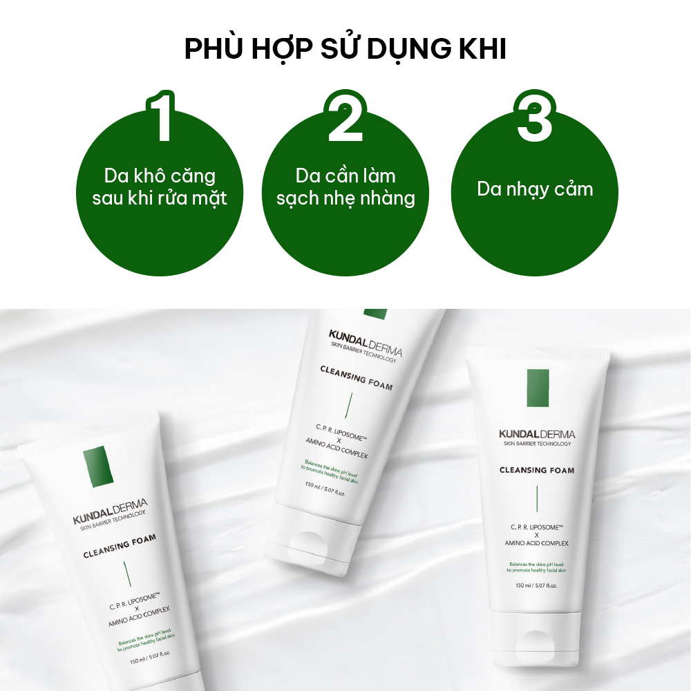 Sữa Rửa Mặt Cân Bằng Độ pH KUNDAL DERMA C.P.R. pH BALANCING DEEP CLEANSING FOAM 150ml