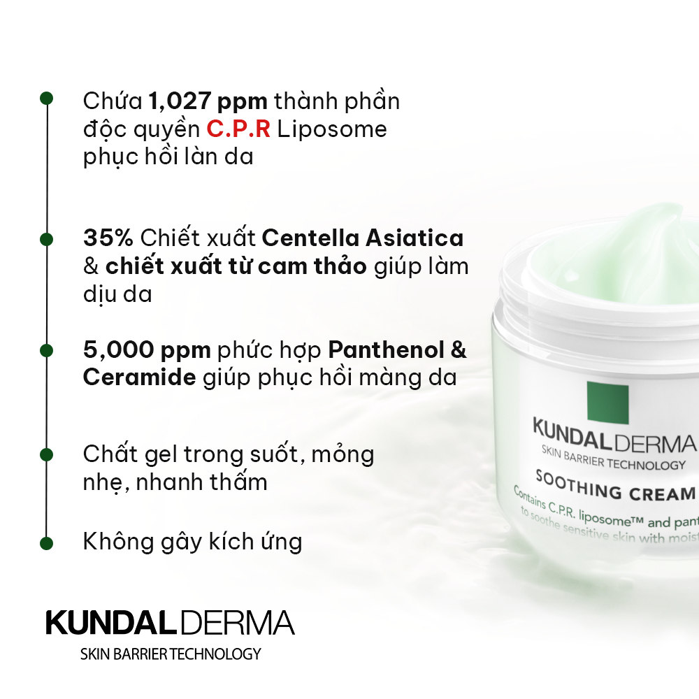 Kem Dưỡng Cấp Ẩm Làm Dịu Da KUNDAL DERMA C.P.R. CICA SOOTHING CREAM 50ml