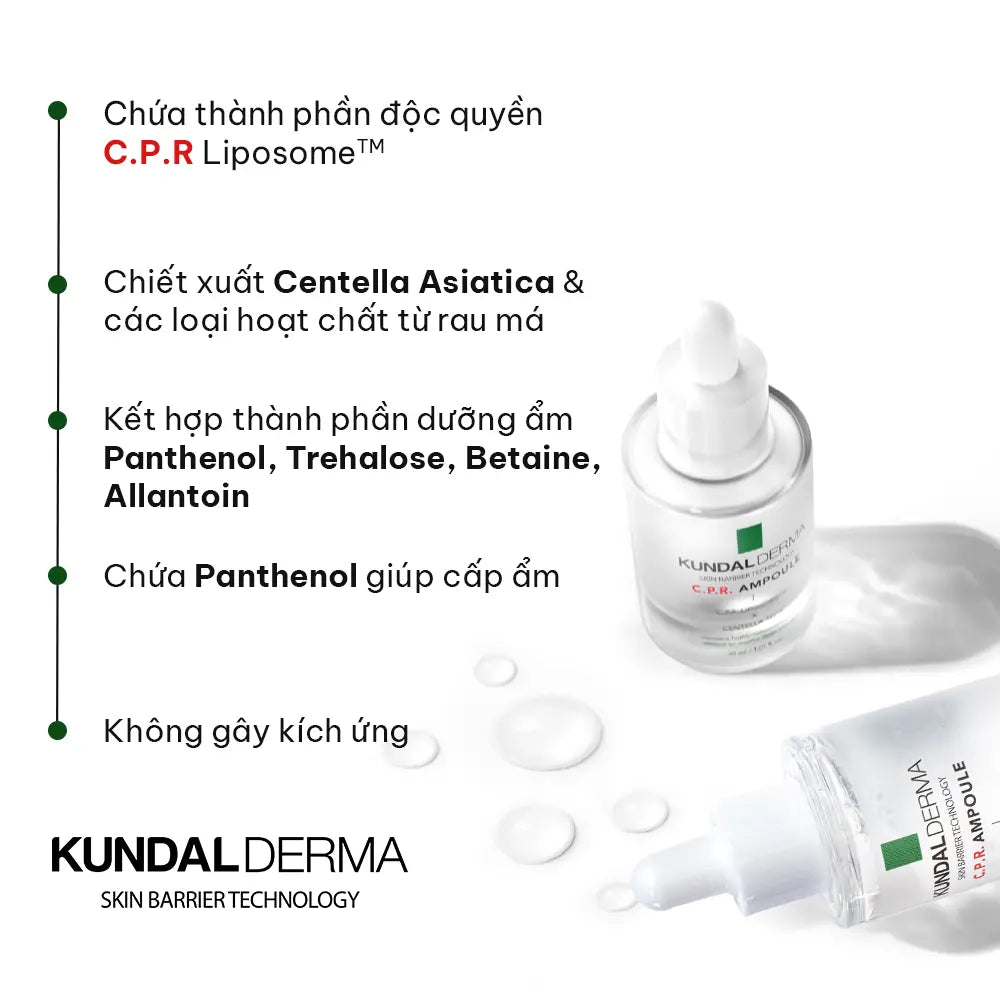 Tinh Chất Làm Dịu, Cấp Ẩm và Phục Hồi Da KUNDAL DERMA C.P.R. CICA REPAIR AMPOULE 30ml